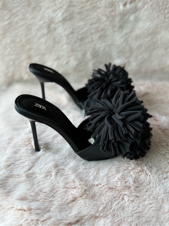 Zara Shoes - Zara Black Pom-Pom Stiletto Mules